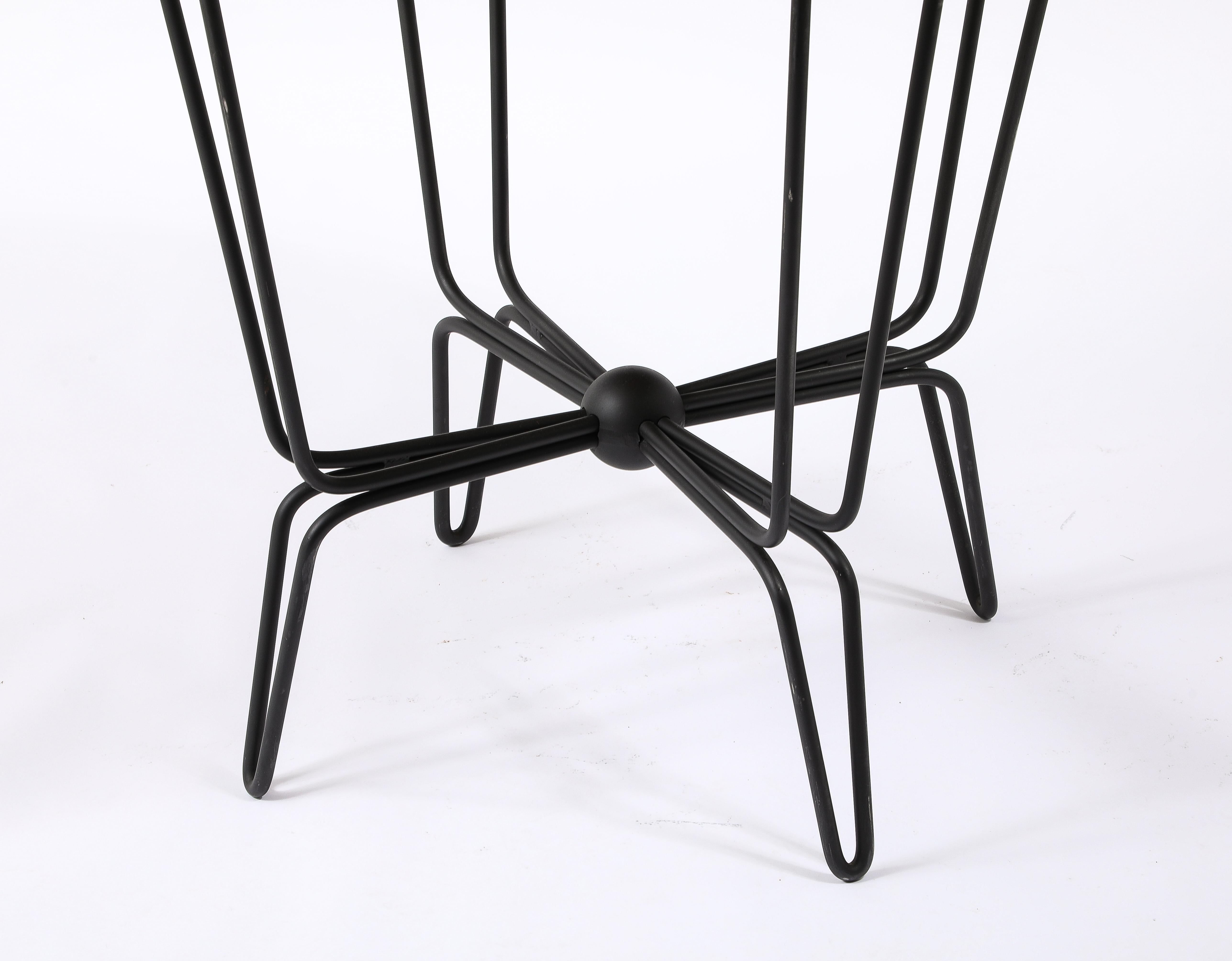 20th Century Mathieu Mategot Wrought Iron & Wicker Table, France 1950's For Sale