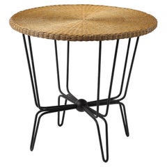 Vintage Mathieu Mategot Wrought Iron & Wicker Table, France 1950's