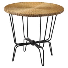 Table Mathieu Mategot en fer forgé et osier, France, années 1950