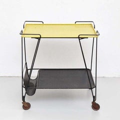 Carrello in metallo giallo e nero di Mathieu Matégot, circa 1950