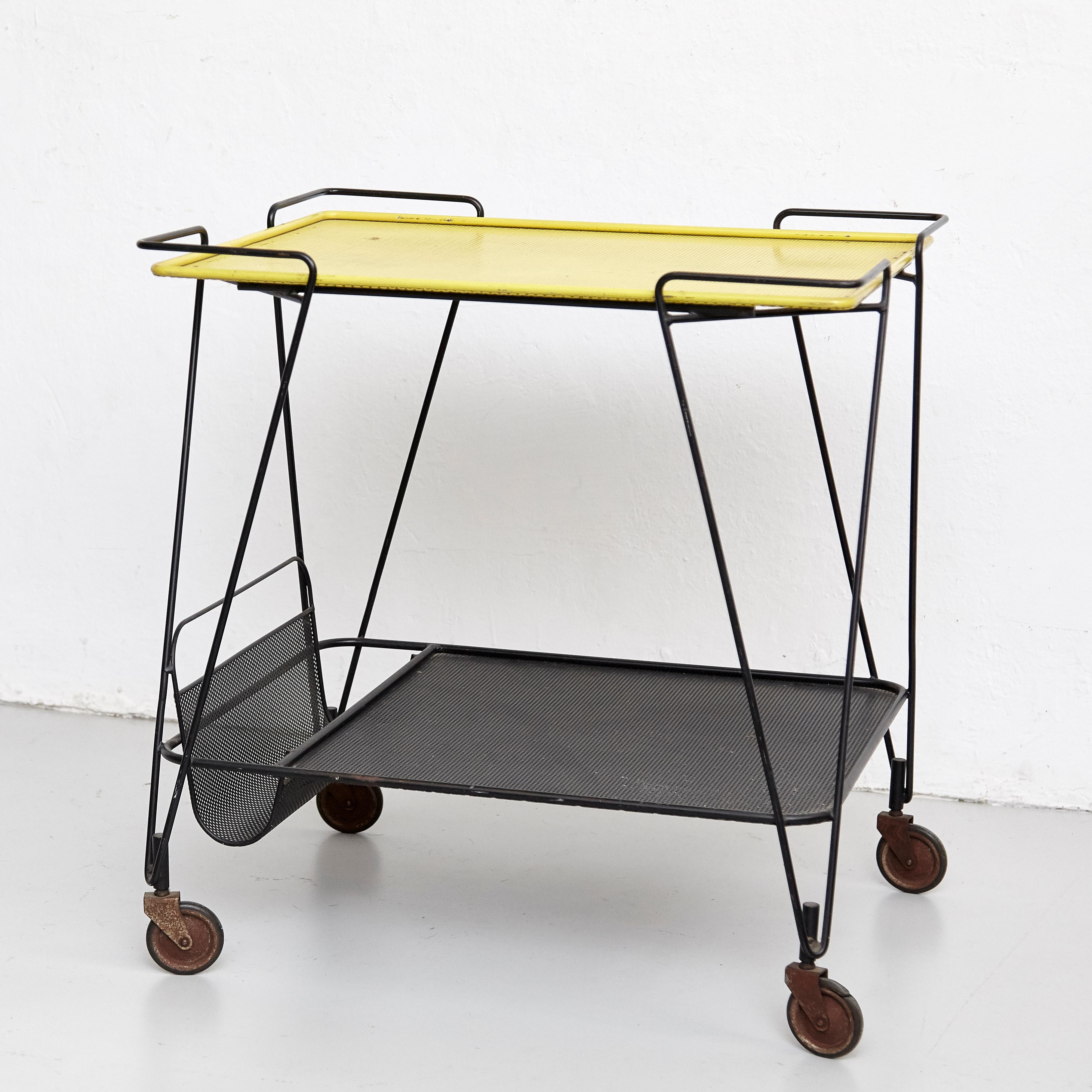 Mathieu Mategot Yellow and Black Trolley, circa 1950 In Fair Condition In Barcelona, Barcelona