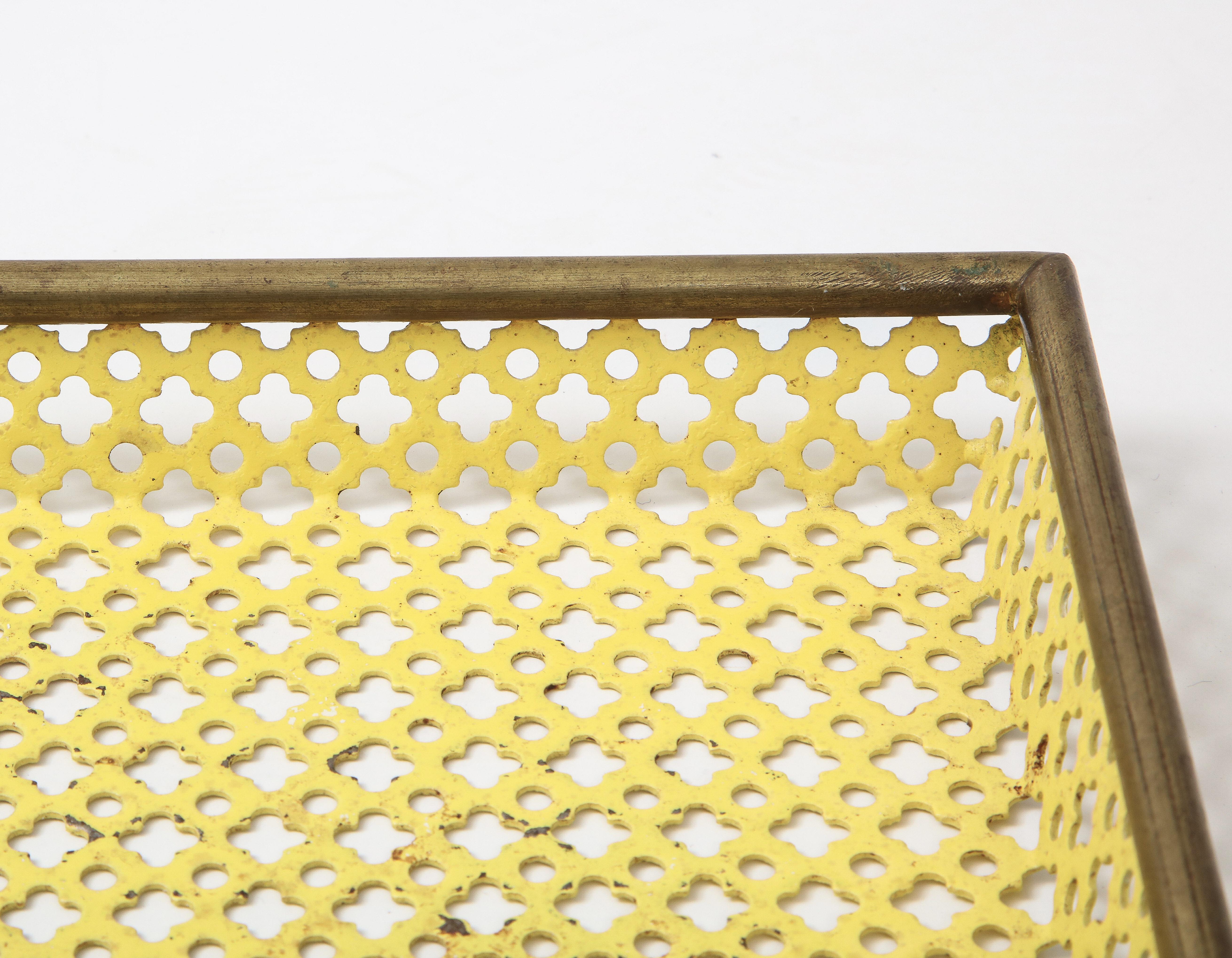 Mid-20th Century Mathieu Matégot Yellow Tray, Perforated Metal, Brass, Enamel, France, circa 1950