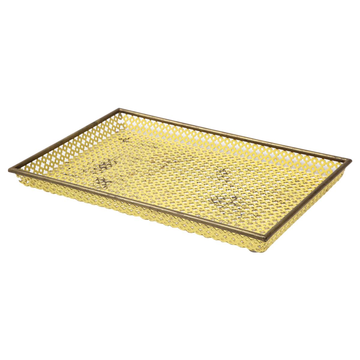 Mathieu Matégot Yellow Tray, Perforated Metal, Brass, Enamel, France, circa 1950