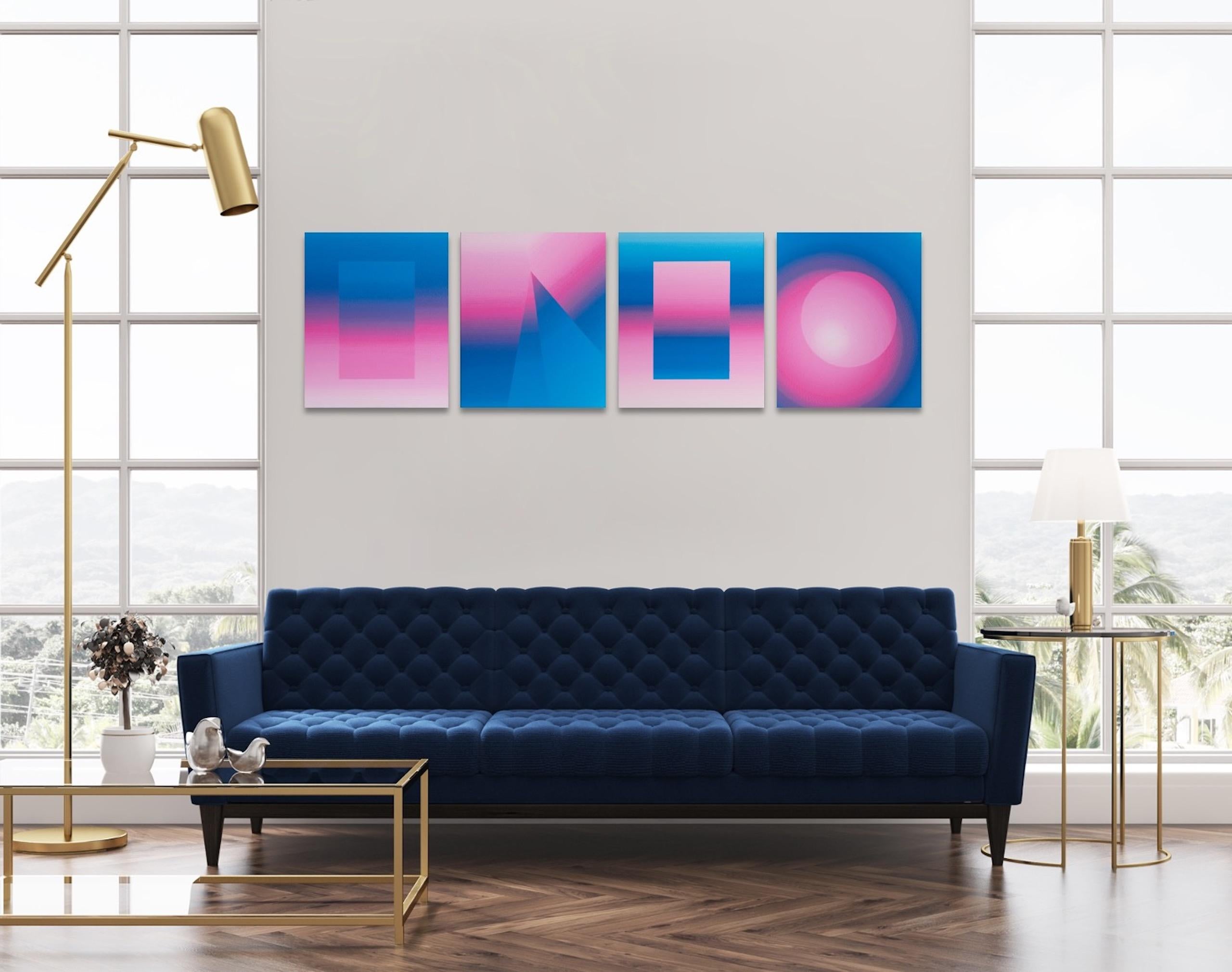 Azure Vine de Mathieu Piffeteau - conjunto de 4 cuadros abstractos, azul y rosa en venta 2