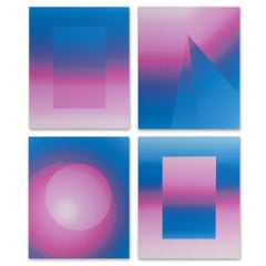 Azure Vine by Mathieu Piffeteau - set of 4 abstract paintings, blue and pink