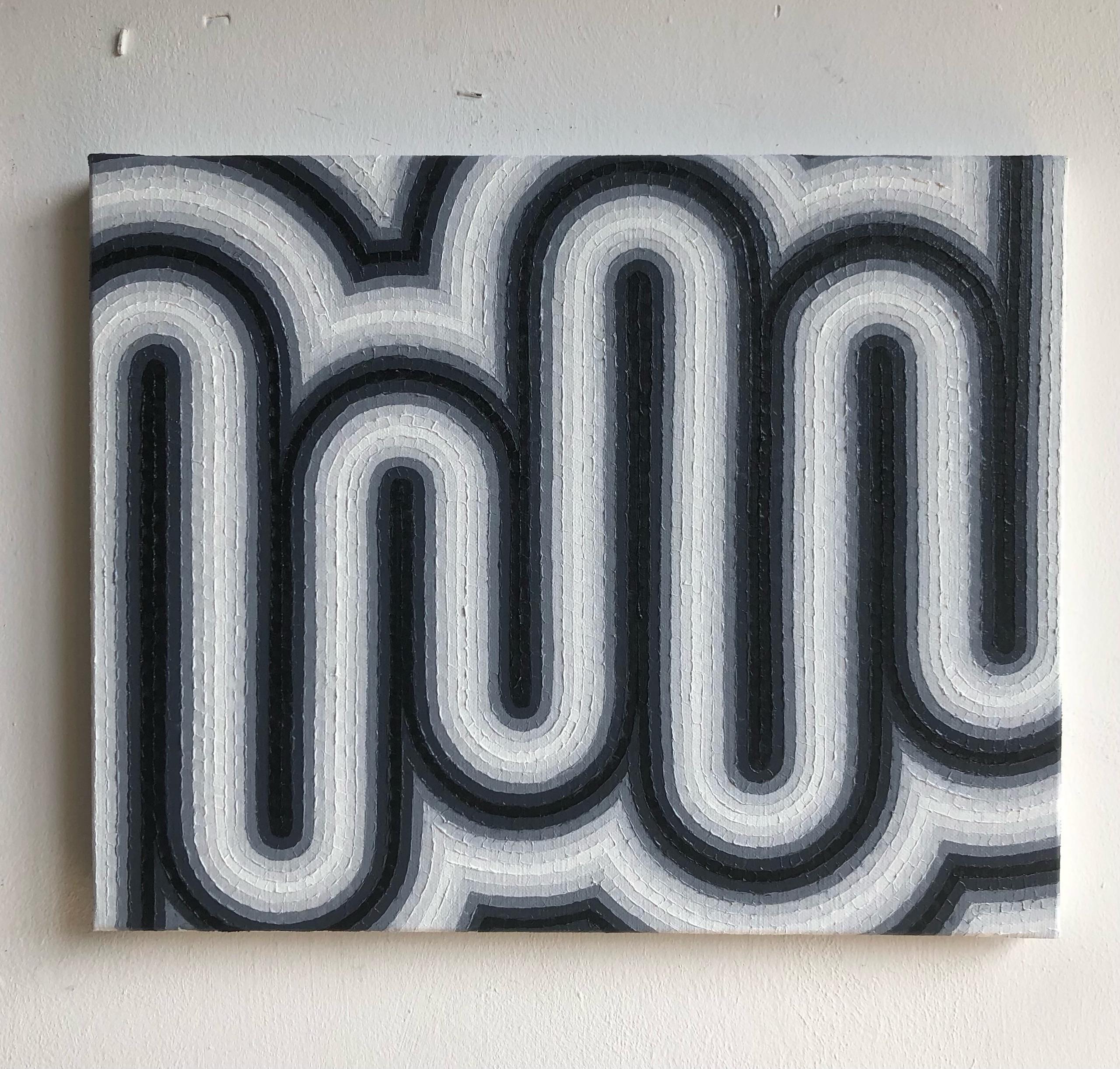 Blur 1 by Mathieu Piffeteau - Abstract painting, optical illusion, black & white For Sale 2