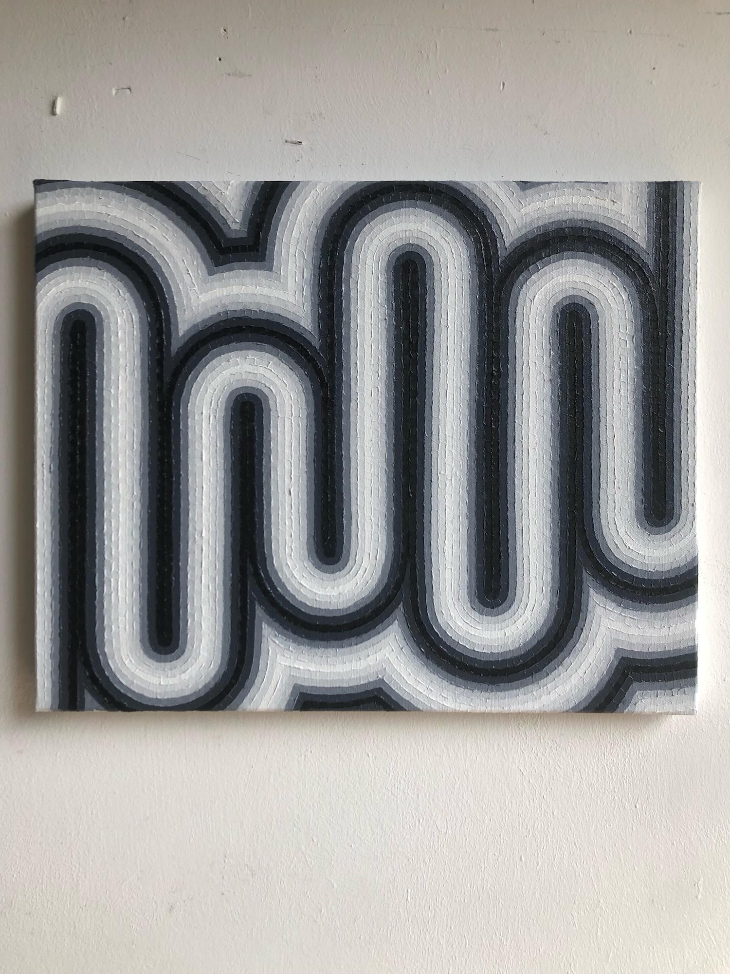 Blur 1 by Mathieu Piffeteau - Abstract painting, optical illusion, black & white For Sale 3