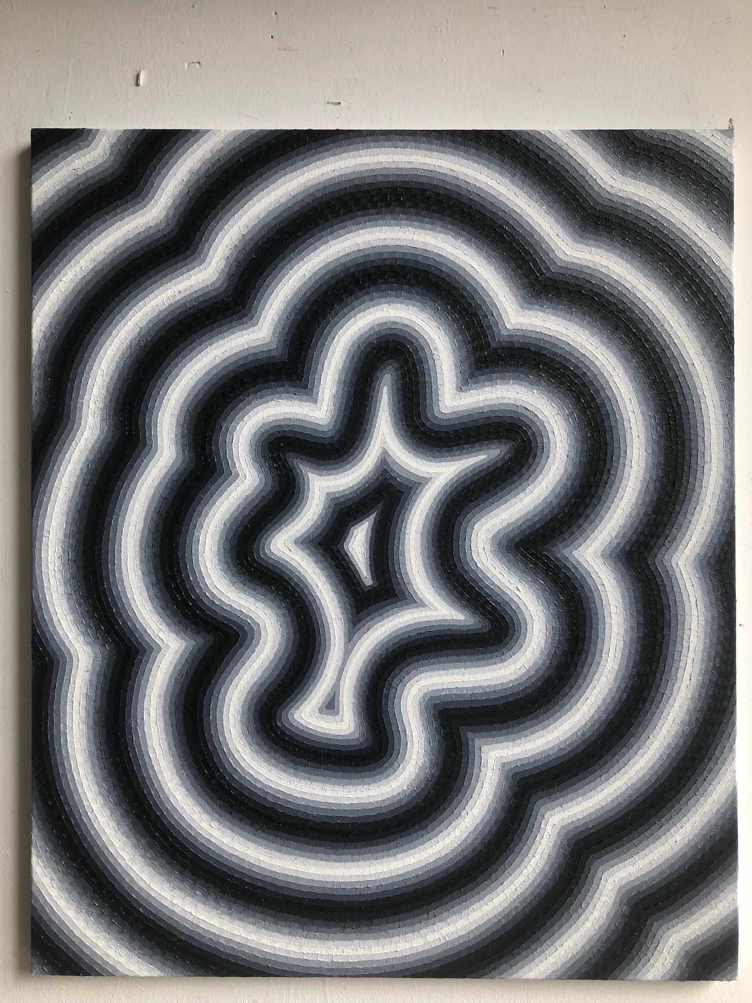 Blur 2 by Mathieu Piffeteau - Abstract painting, optical illusion, black & white For Sale 2