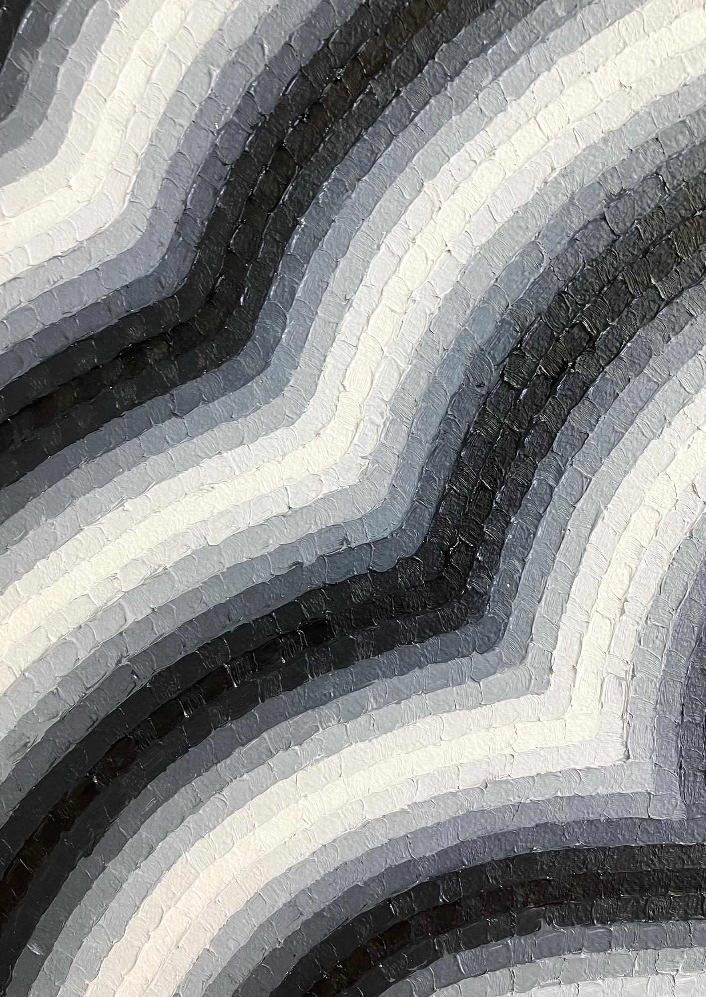 Blur 2 von Mathieu Piffeteau – Abstraktes Gemälde, optische Illusion, Schwarz-Weiß-Schwarz im Angebot 5