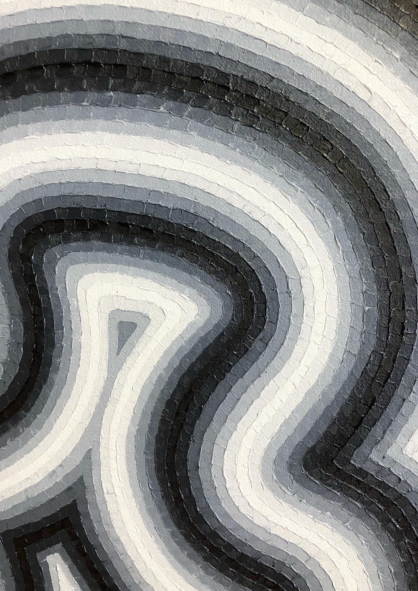 Blur 2 von Mathieu Piffeteau – Abstraktes Gemälde, optische Illusion, Schwarz-Weiß-Schwarz im Angebot 6