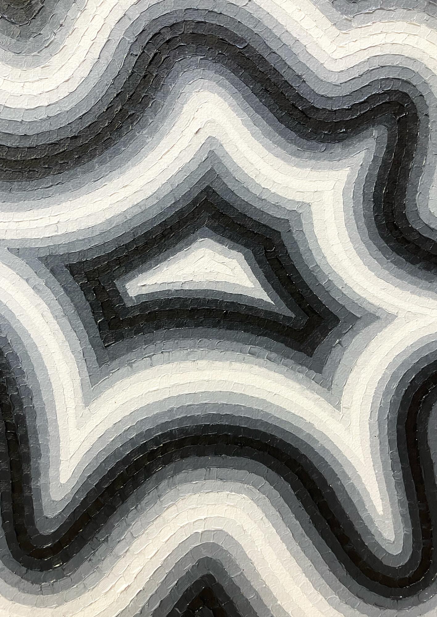 Blur 2 von Mathieu Piffeteau – Abstraktes Gemälde, optische Illusion, Schwarz-Weiß-Schwarz im Angebot 7