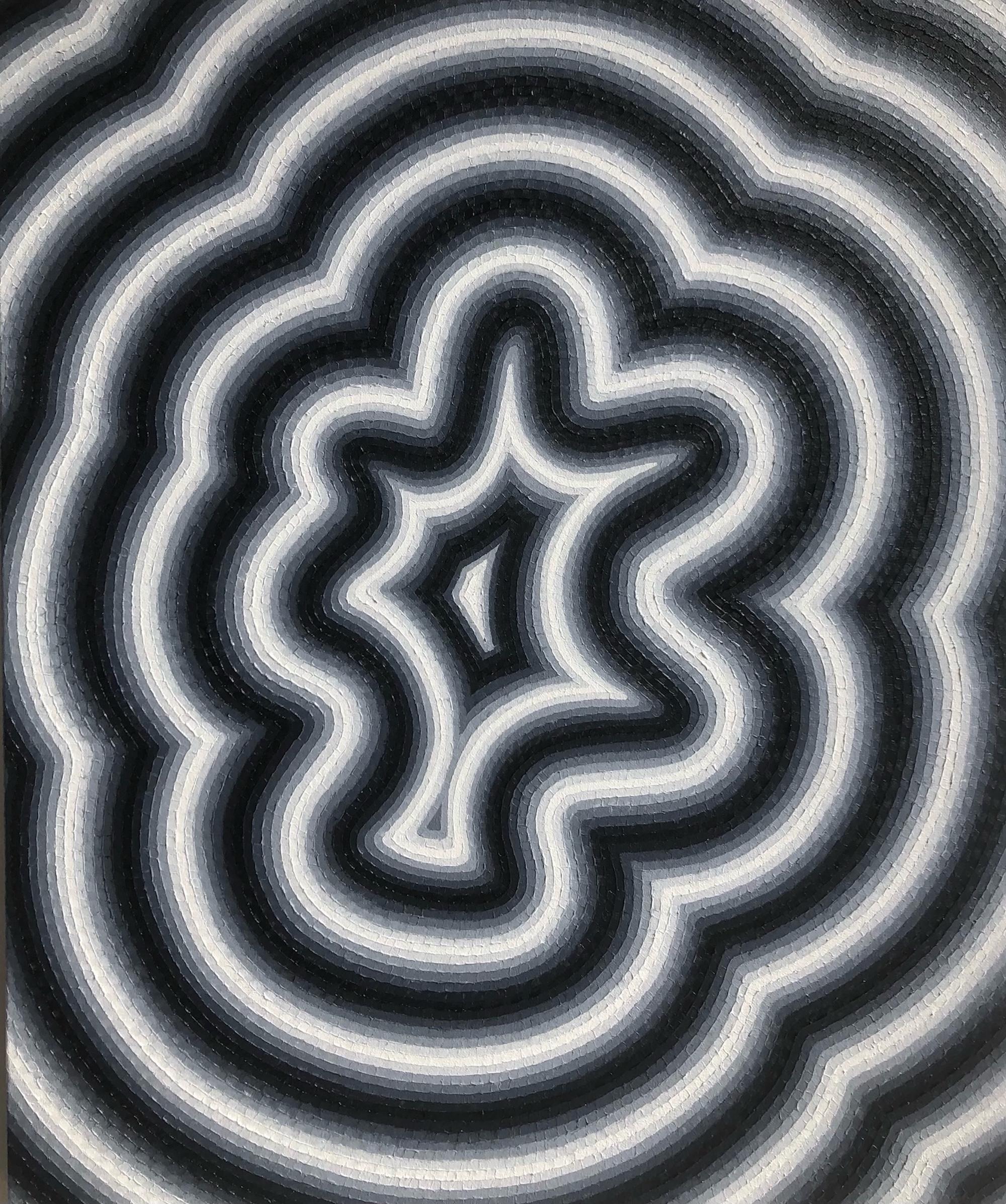 Blur 2 von Mathieu Piffeteau – Abstraktes Gemälde, optische Illusion, Schwarz-Weiß-Schwarz