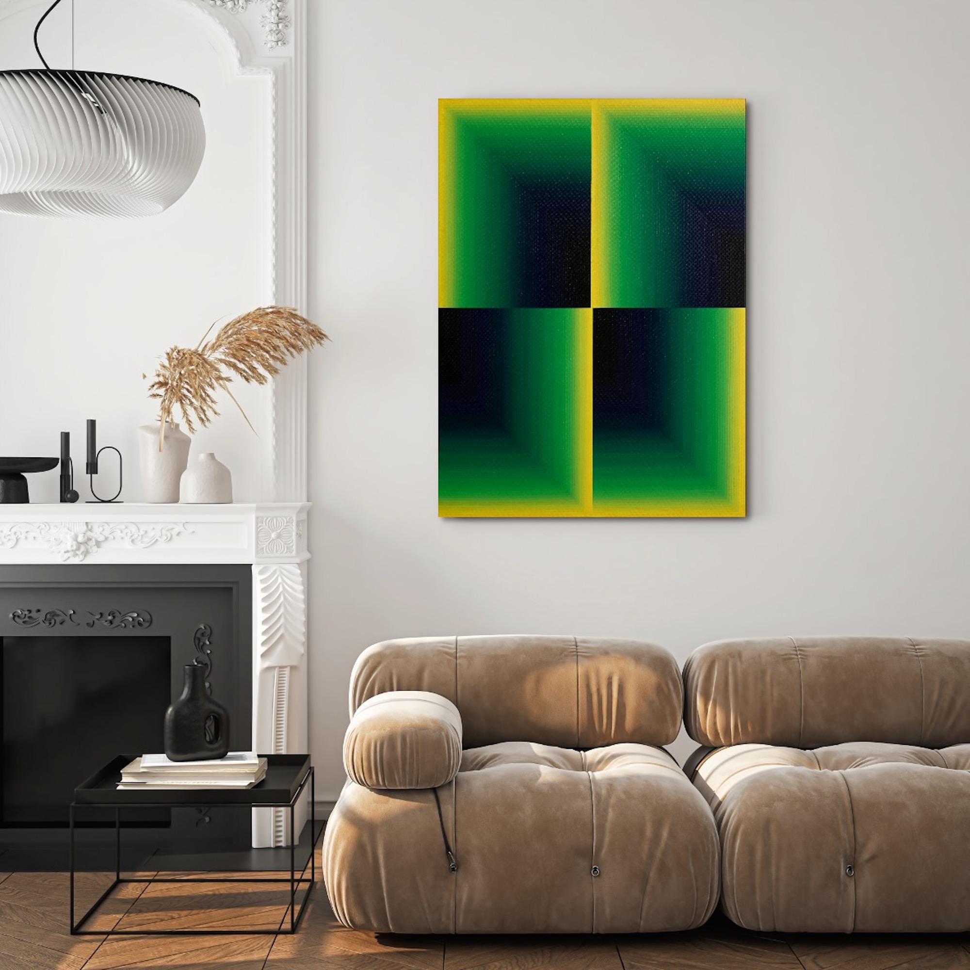 Dido 1, Hommage an Julian Hoeber von Mathieu Piffeteau – Abstraktes Gemälde, grün im Angebot 1