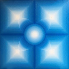 Discussion by M. Piffeteau, 6.5-ft Wide Square Abstract Painting, Blue Gradation