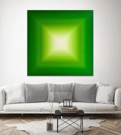 Green light by Mathieu Piffeteau - Abstract painting, optical illusion, green