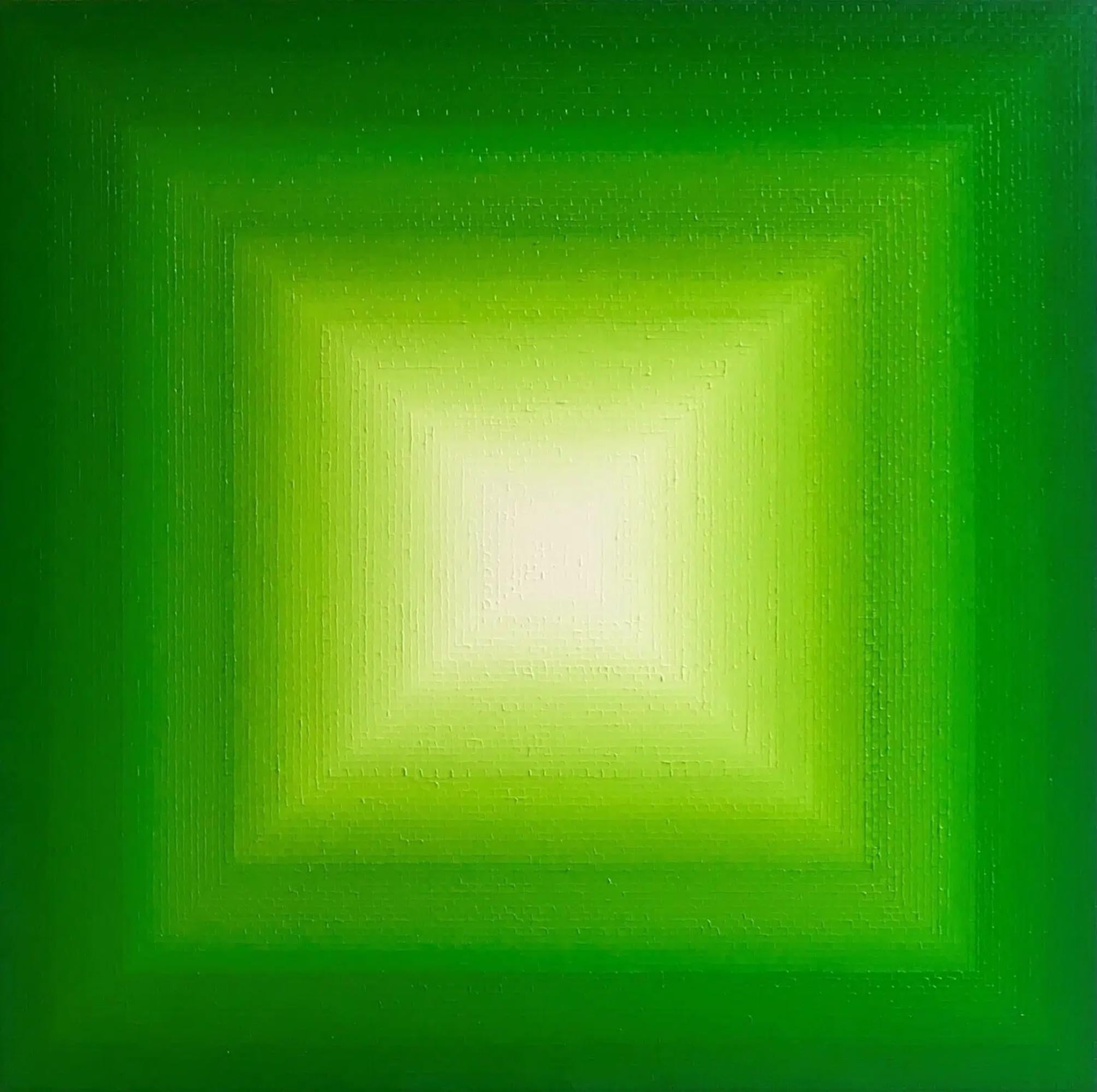 Green light by Mathieu Piffeteau - Abstract painting, optical illusion, green