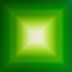 Green light by Mathieu Piffeteau - Abstract painting, optical illusion, green