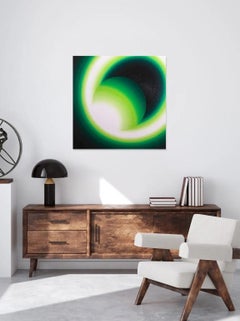 Halley 2 by Mathieu Piffeteau - Abstract painting, circles, neon green