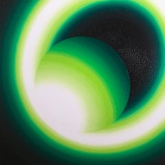 Halley 2 by Mathieu Piffeteau - Abstract painting, circles, neon green