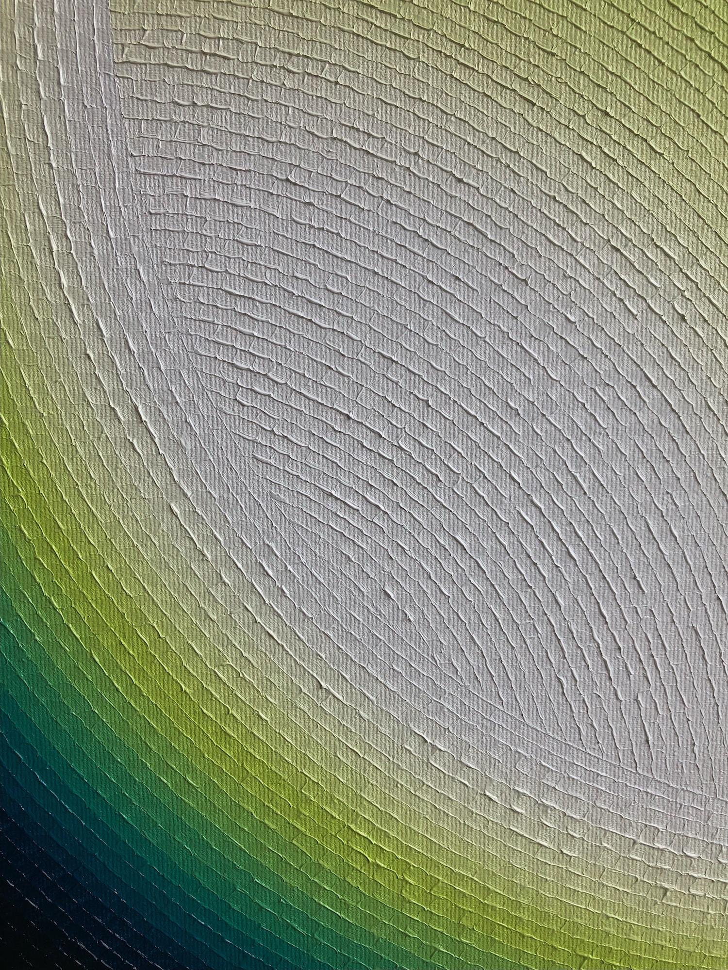 Halley by Mathieu Piffeteau - Cuadro abstracto, ilusión, vivo, verde, blanco en venta 5