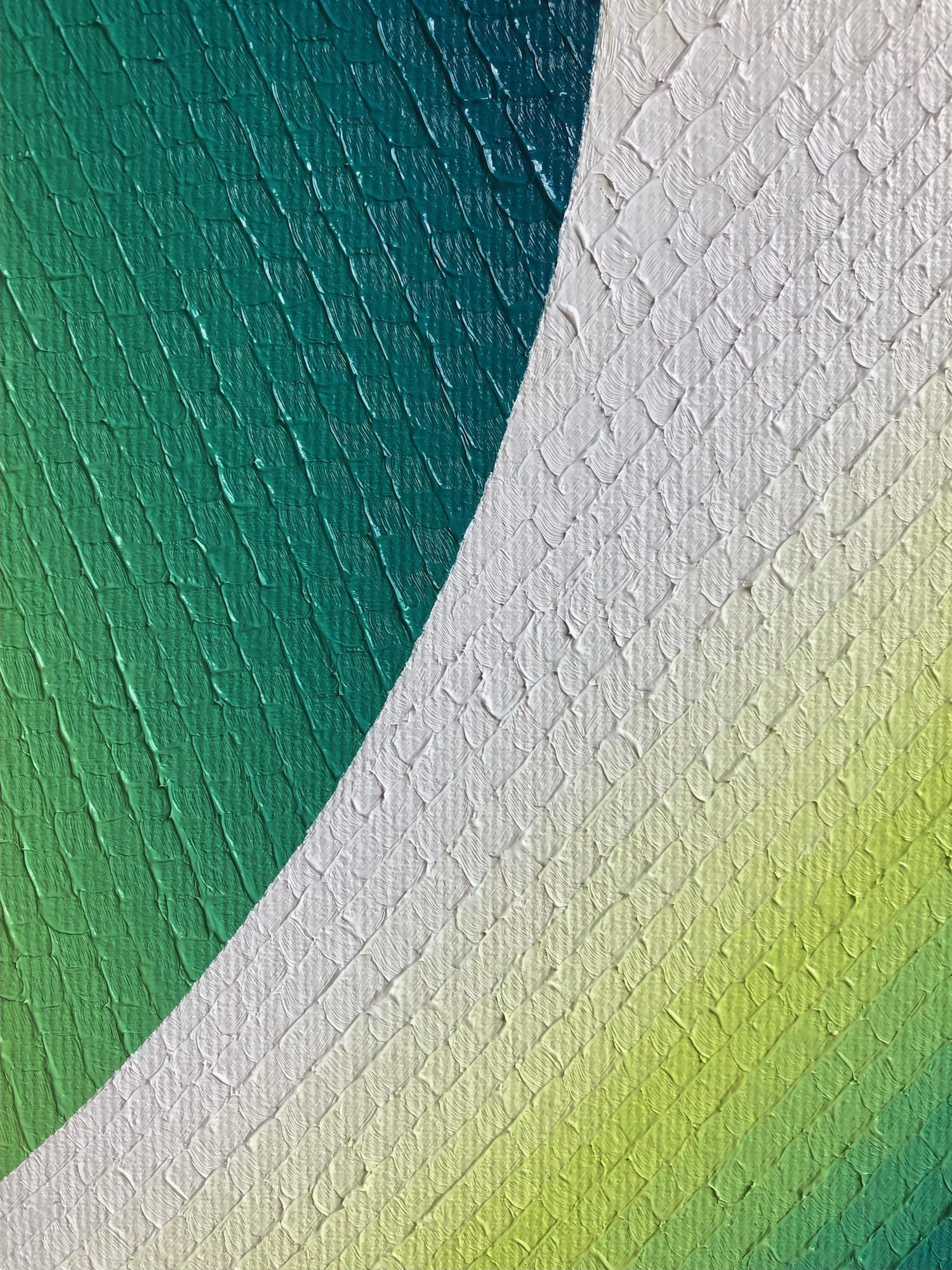 Halley by Mathieu Piffeteau - Cuadro abstracto, ilusión, vivo, verde, blanco en venta 6