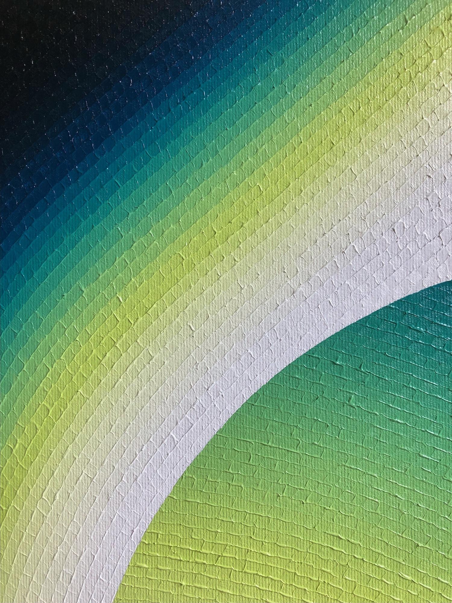 Halley by Mathieu Piffeteau - Cuadro abstracto, ilusión, vivo, verde, blanco en venta 7