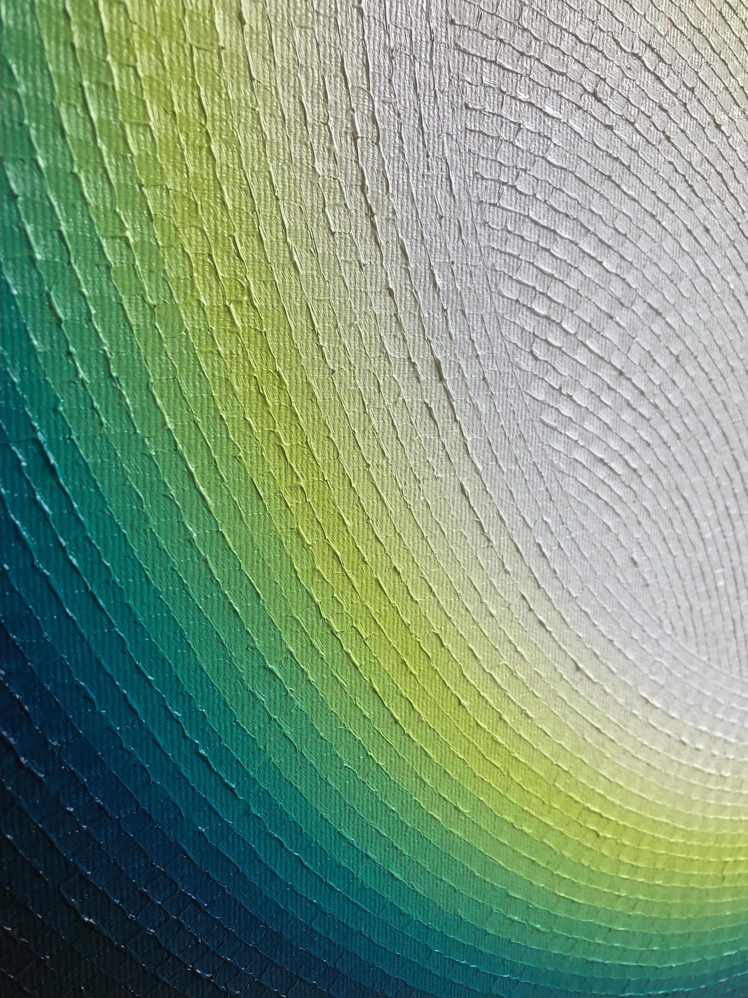 Halley by Mathieu Piffeteau - Cuadro abstracto, ilusión, vivo, verde, blanco en venta 8