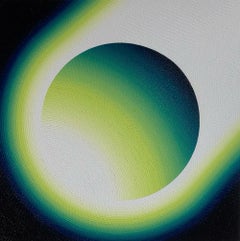 Halley by Mathieu Piffeteau - Abstract painting, illusion, vivid, green, white