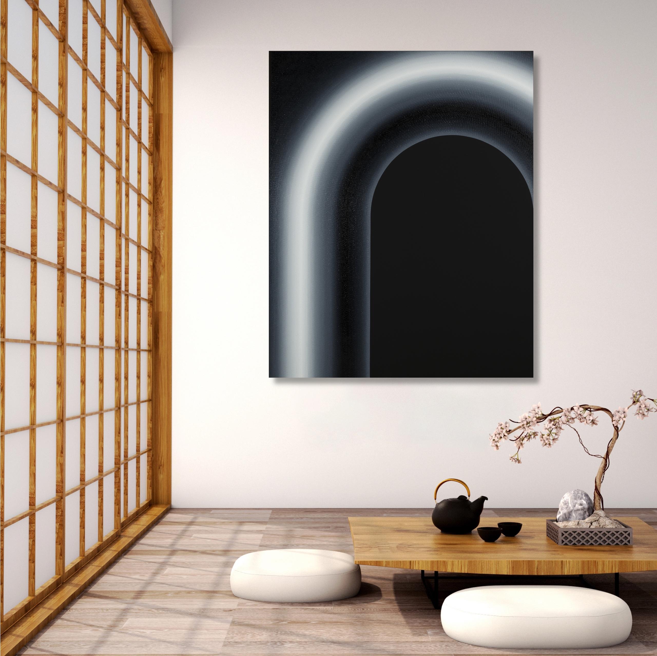 Muscícapa von Mathieu Piffeteau - Abstrakte Malerei, Farbabstufung, Illusion im Angebot 1