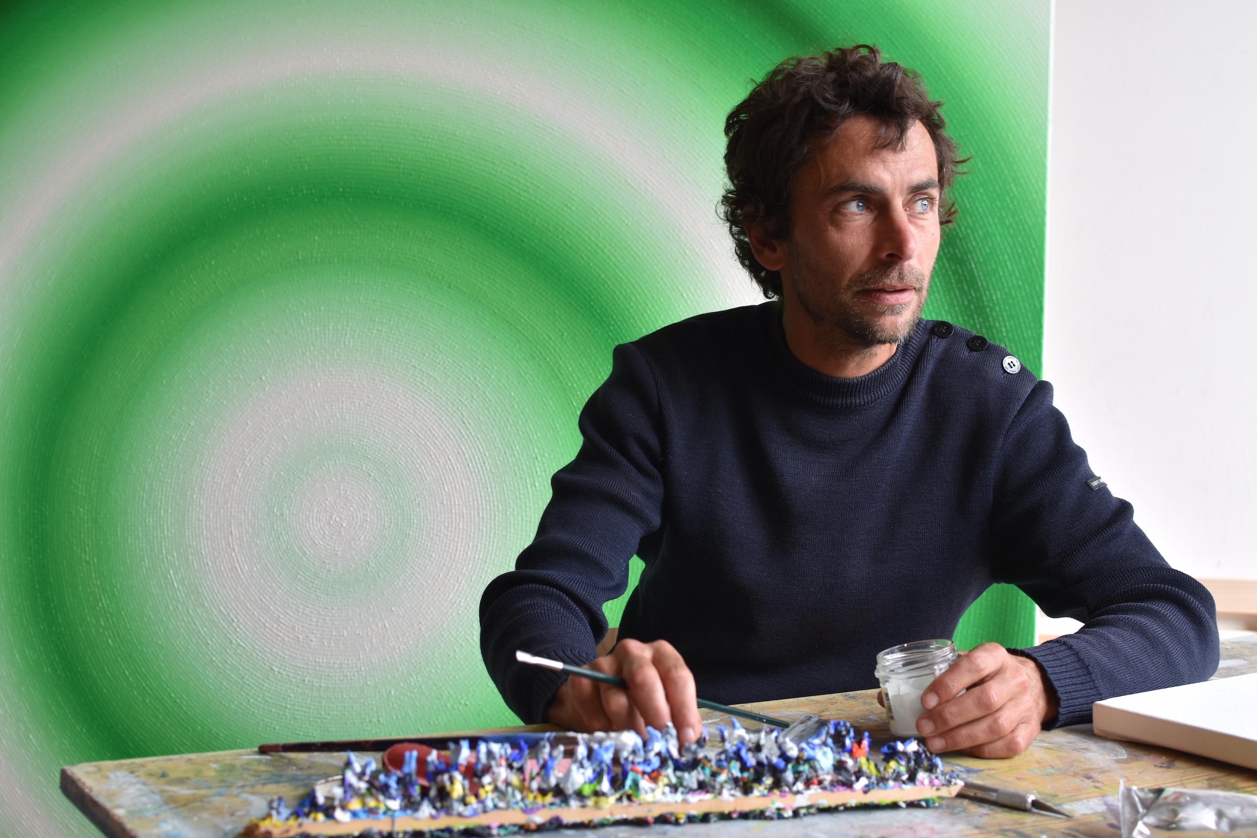 Naiad par Mathieu Piffeteau, peinture abstraite, gradation de couleurs, illusion, vert en vente 1