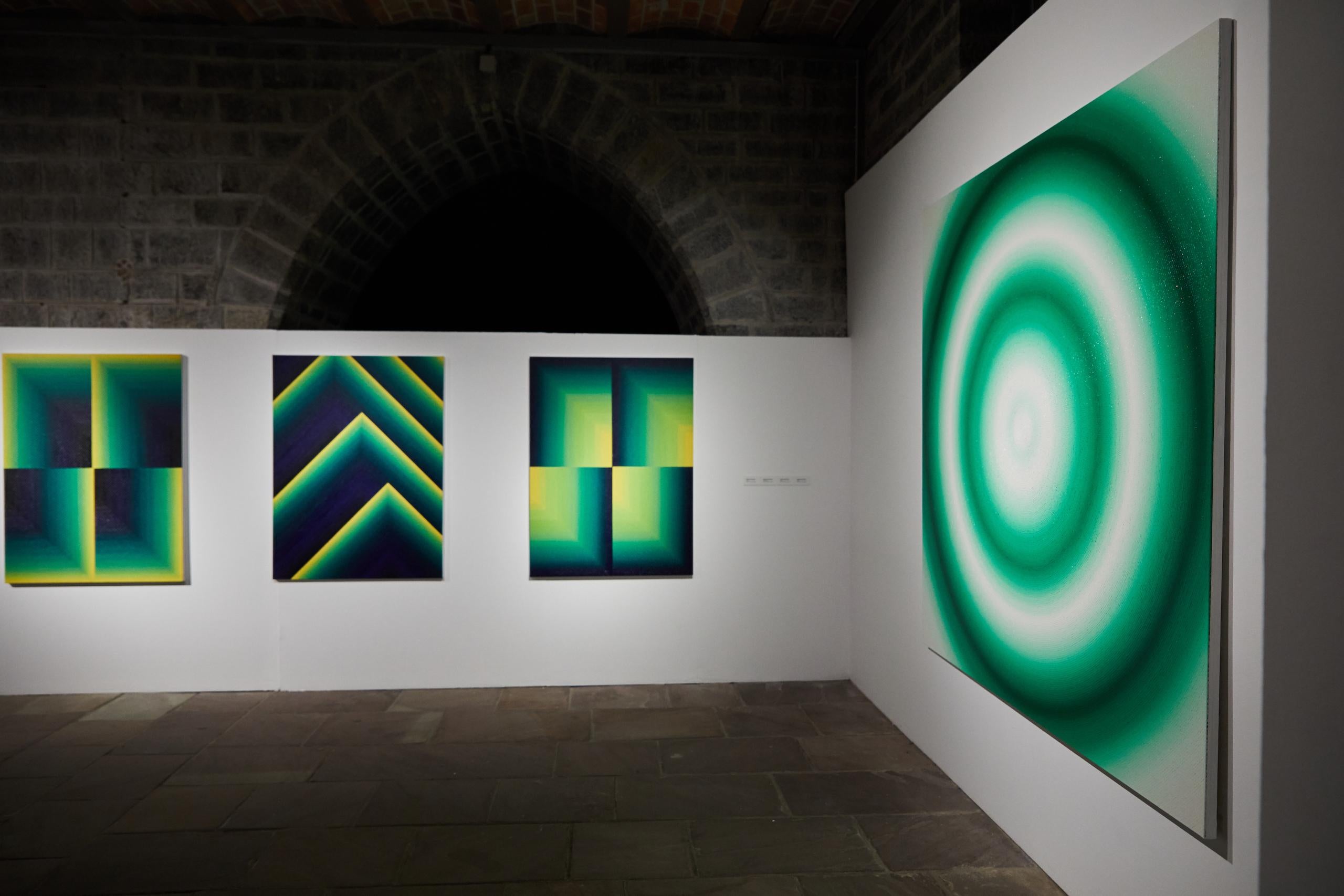 Naiad par Mathieu Piffeteau, peinture abstraite, gradation de couleurs, illusion, vert en vente 3