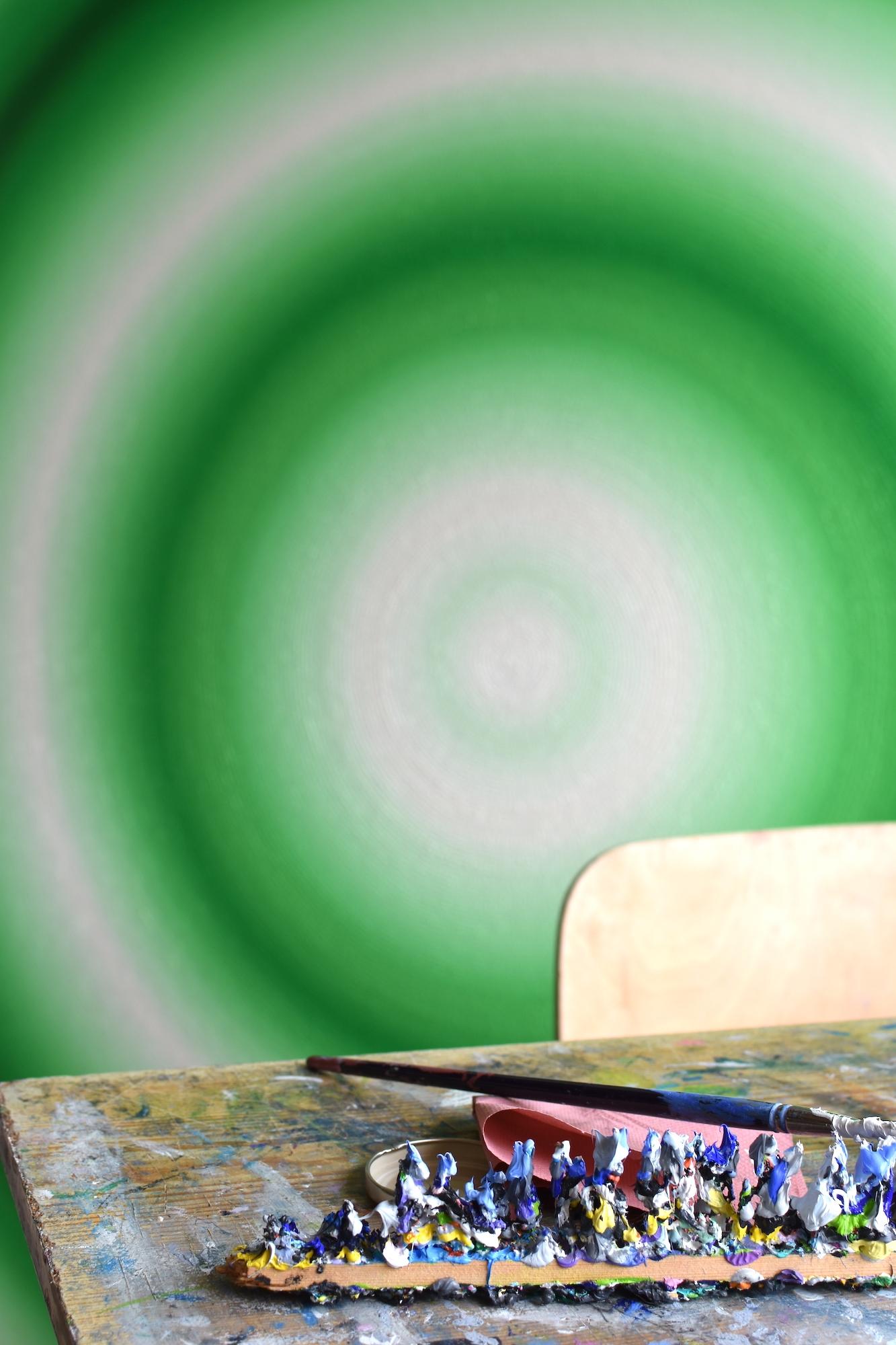 Naiad par Mathieu Piffeteau, peinture abstraite, gradation de couleurs, illusion, vert en vente 4