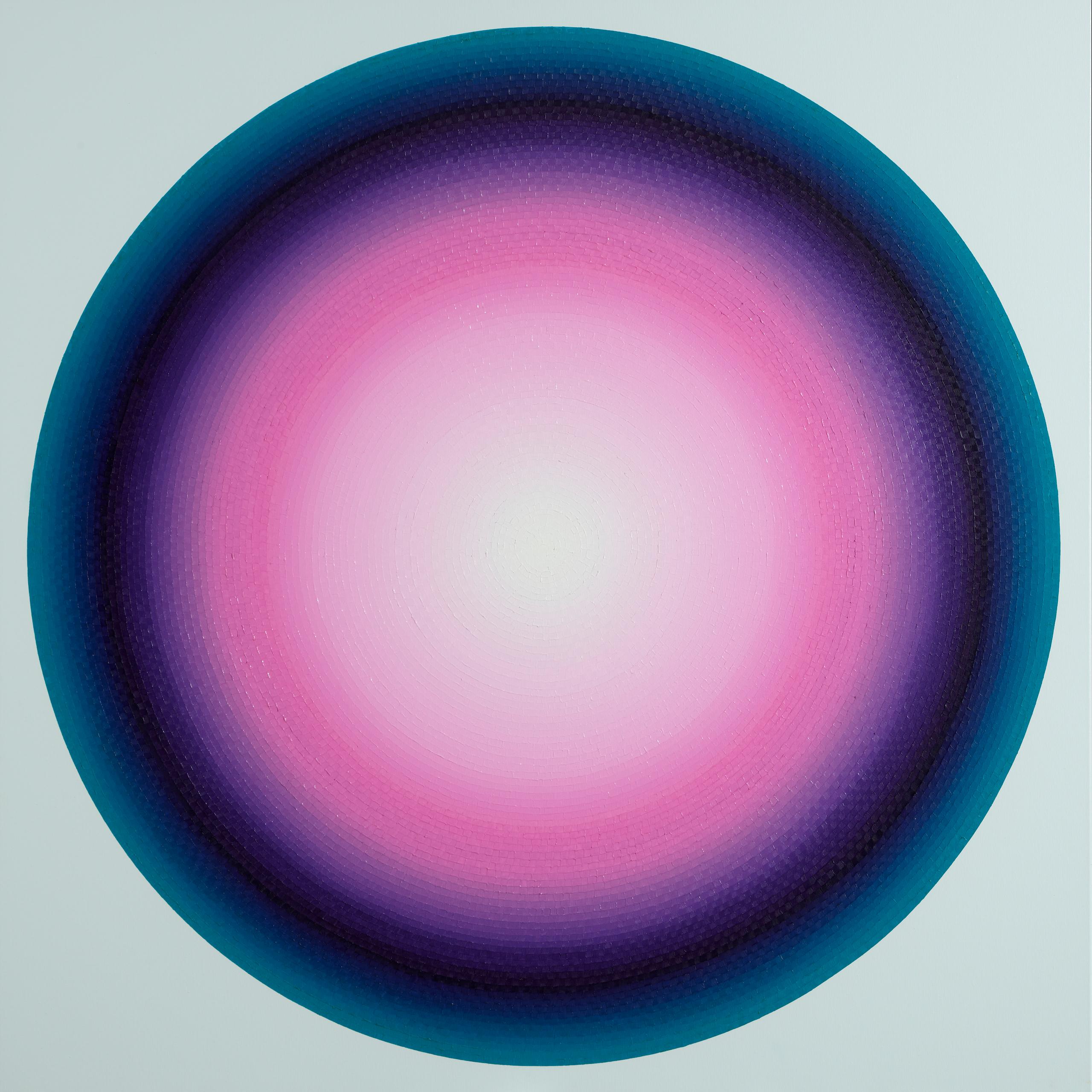 Small Mars 1, Tribute to James Turrell is a unique oil and acrylic on canvas painting by contemporary artist Mathieu Piffeteau, dimensions are 120 × 120 cm (47.2 × 47.2 in).  
The artwork is signed, sold unframed and comes with a certificate of