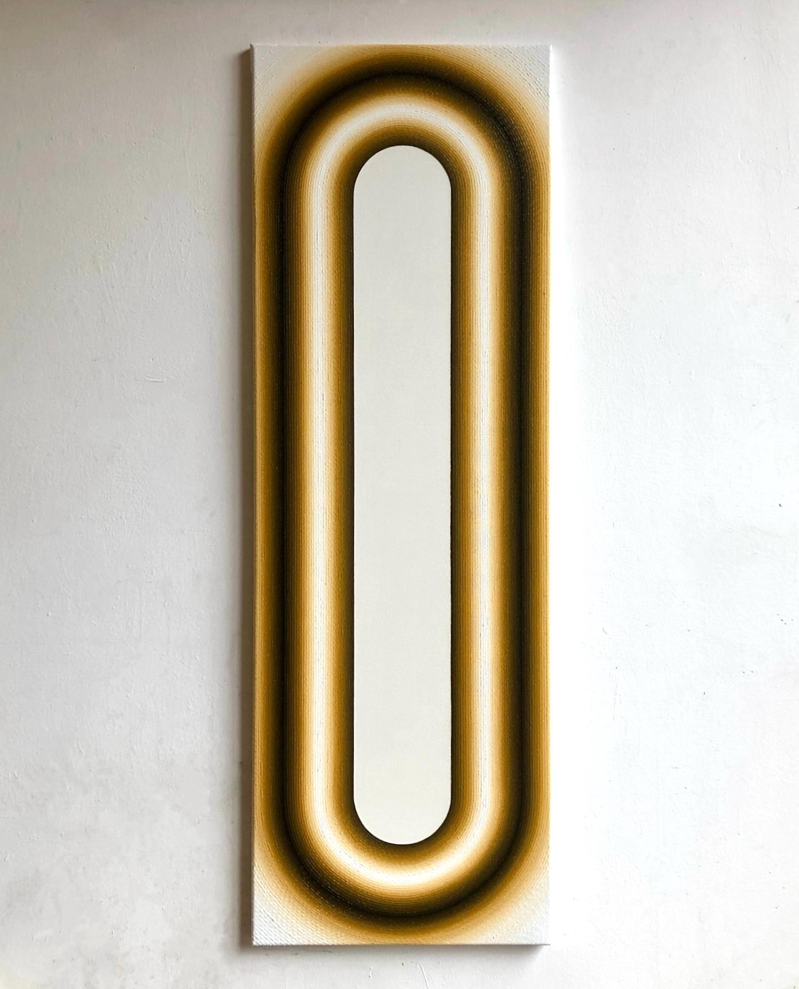 Station de Mathieu Piffeteau - peinture abstraite, illusion d'optique, jaune en vente 1