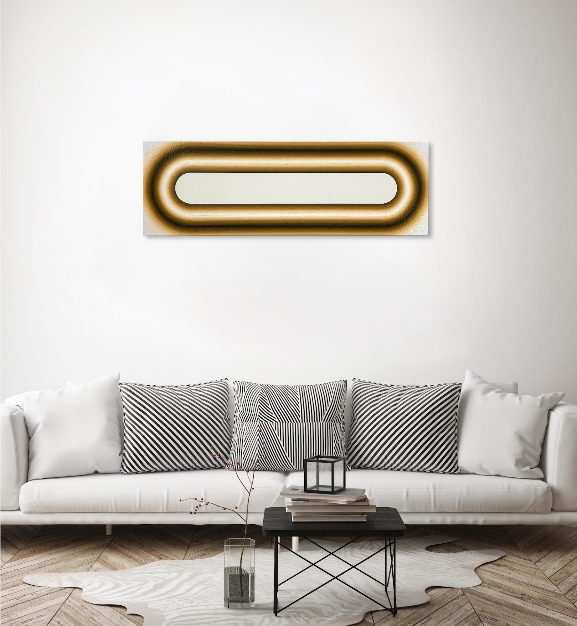 Station di Mathieu Piffeteau - Pittura astratta, illusione ottica, giallo in vendita 4
