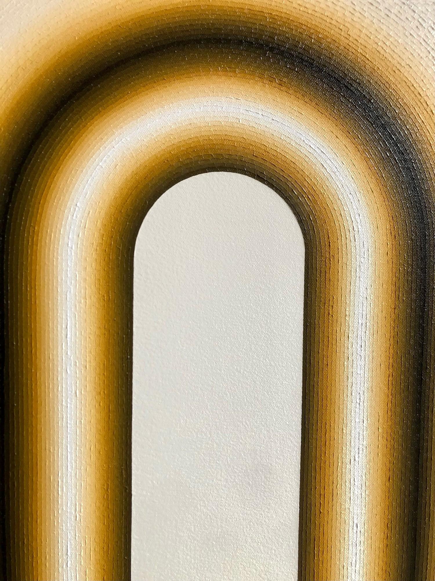 Station di Mathieu Piffeteau - Pittura astratta, illusione ottica, giallo in vendita 6