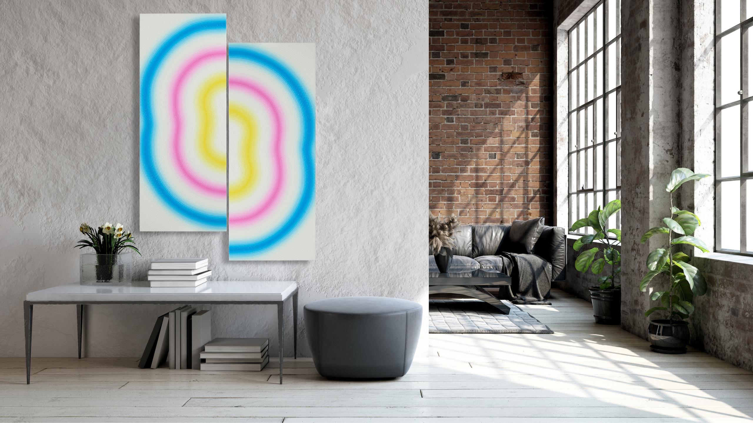 Study by Mathieu Piffeteau - Abstract painting, colour gradation, illusion, line For Sale 1