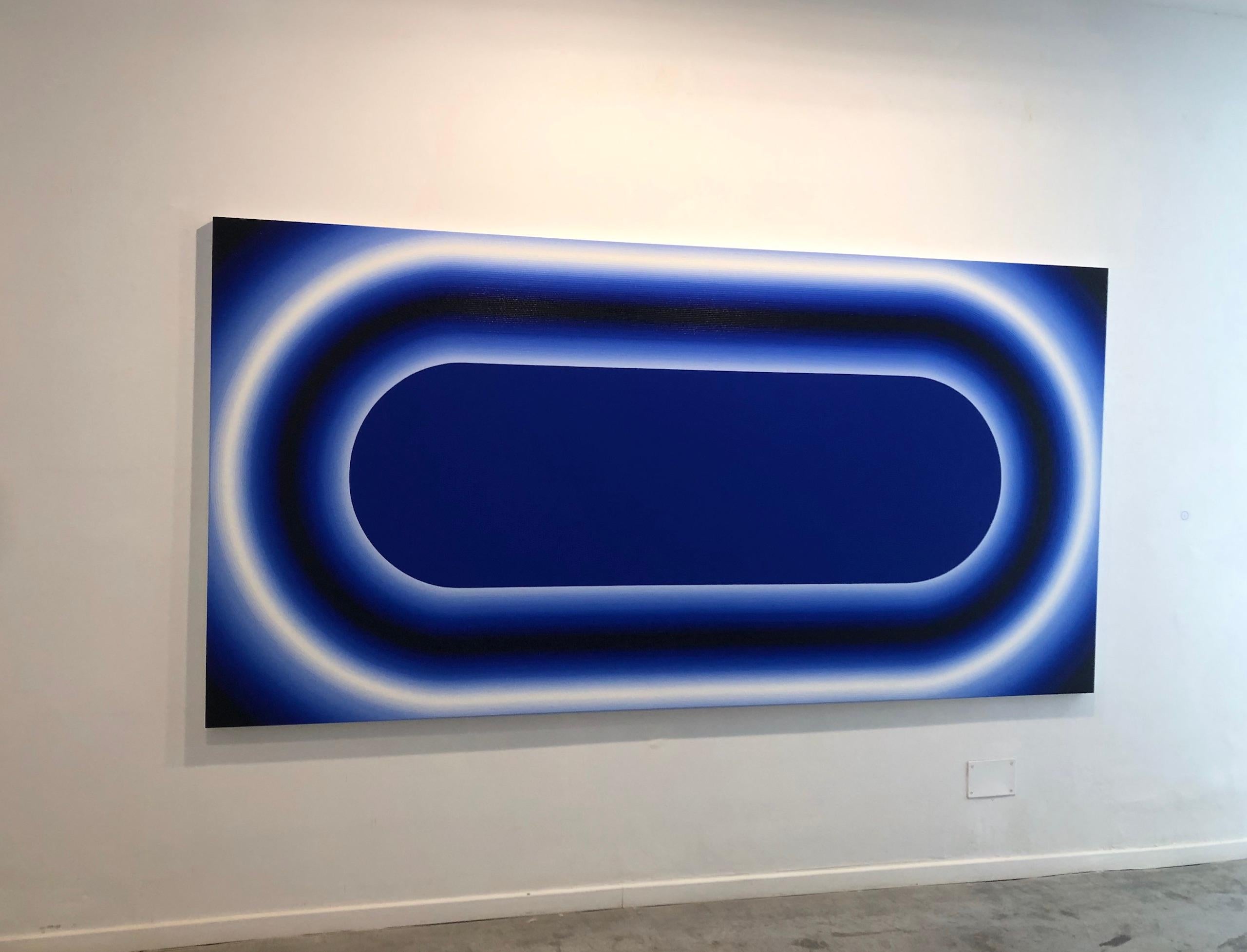 Swimming Pool by Mathieu Piffeteau - Abstract painting, illusion, light, blue For Sale 3