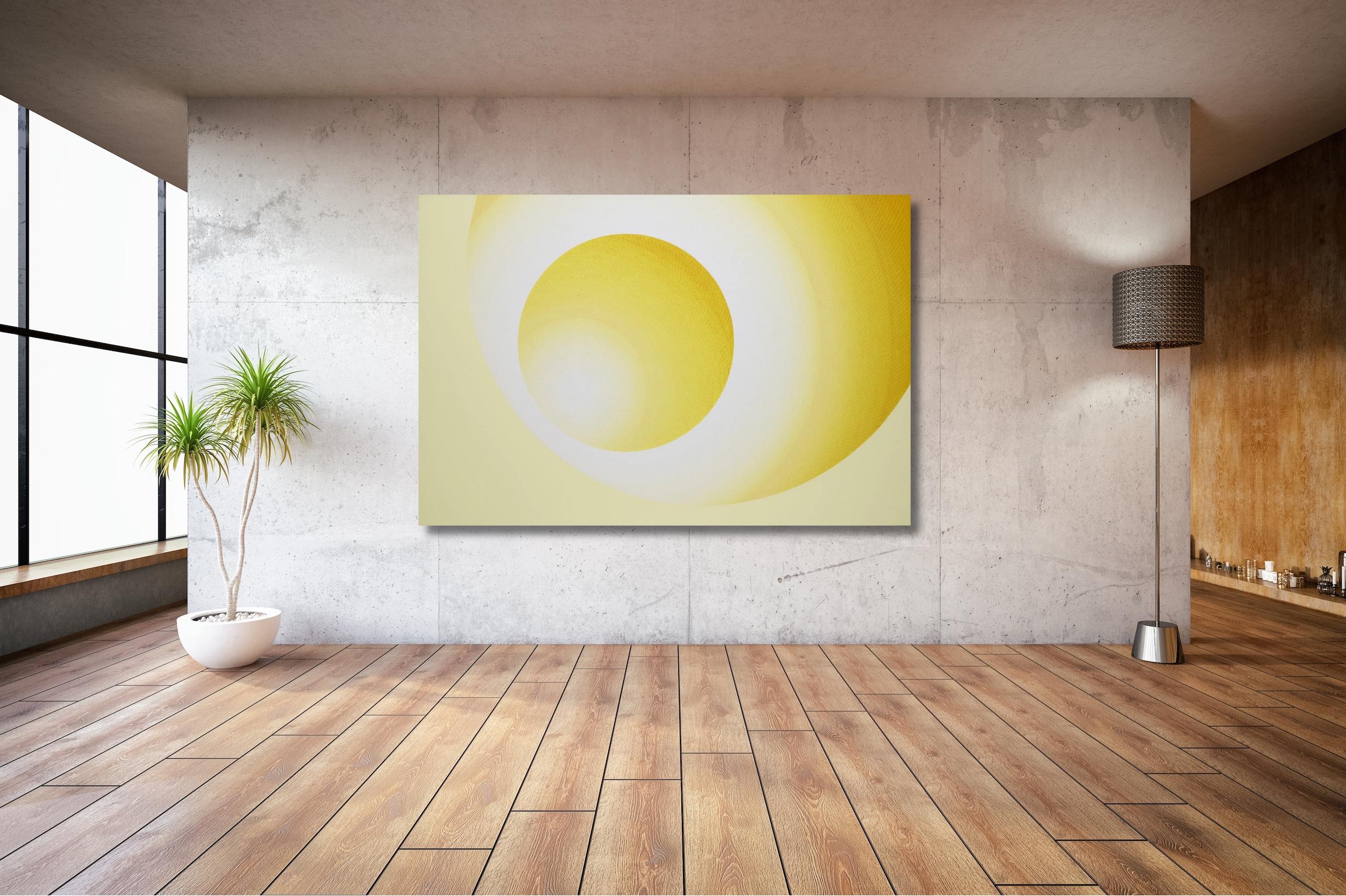 Le immigrant par Mathieu Piffeteau - peinture abstraite, illusion, lumière, jaune en vente 1