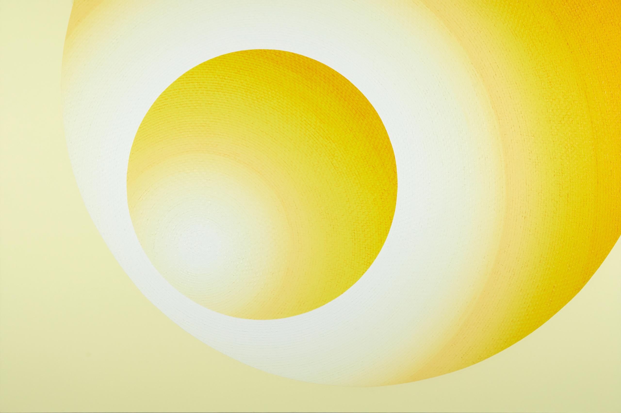 Le immigrant par Mathieu Piffeteau - peinture abstraite, illusion, lumière, jaune en vente 2