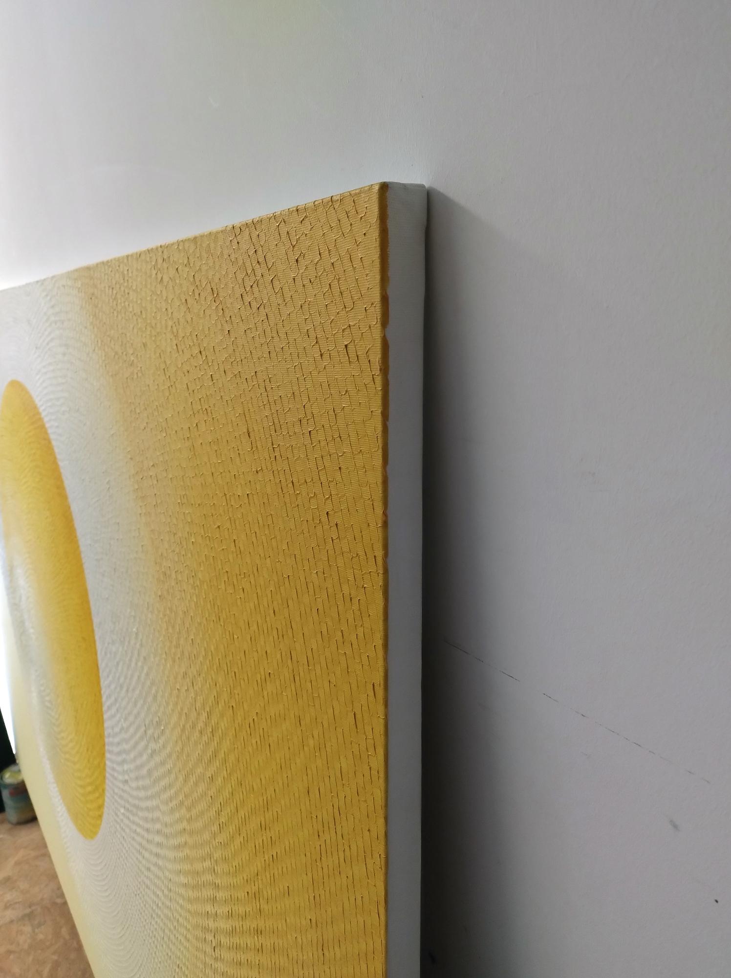 Le immigrant par Mathieu Piffeteau - peinture abstraite, illusion, lumière, jaune en vente 6