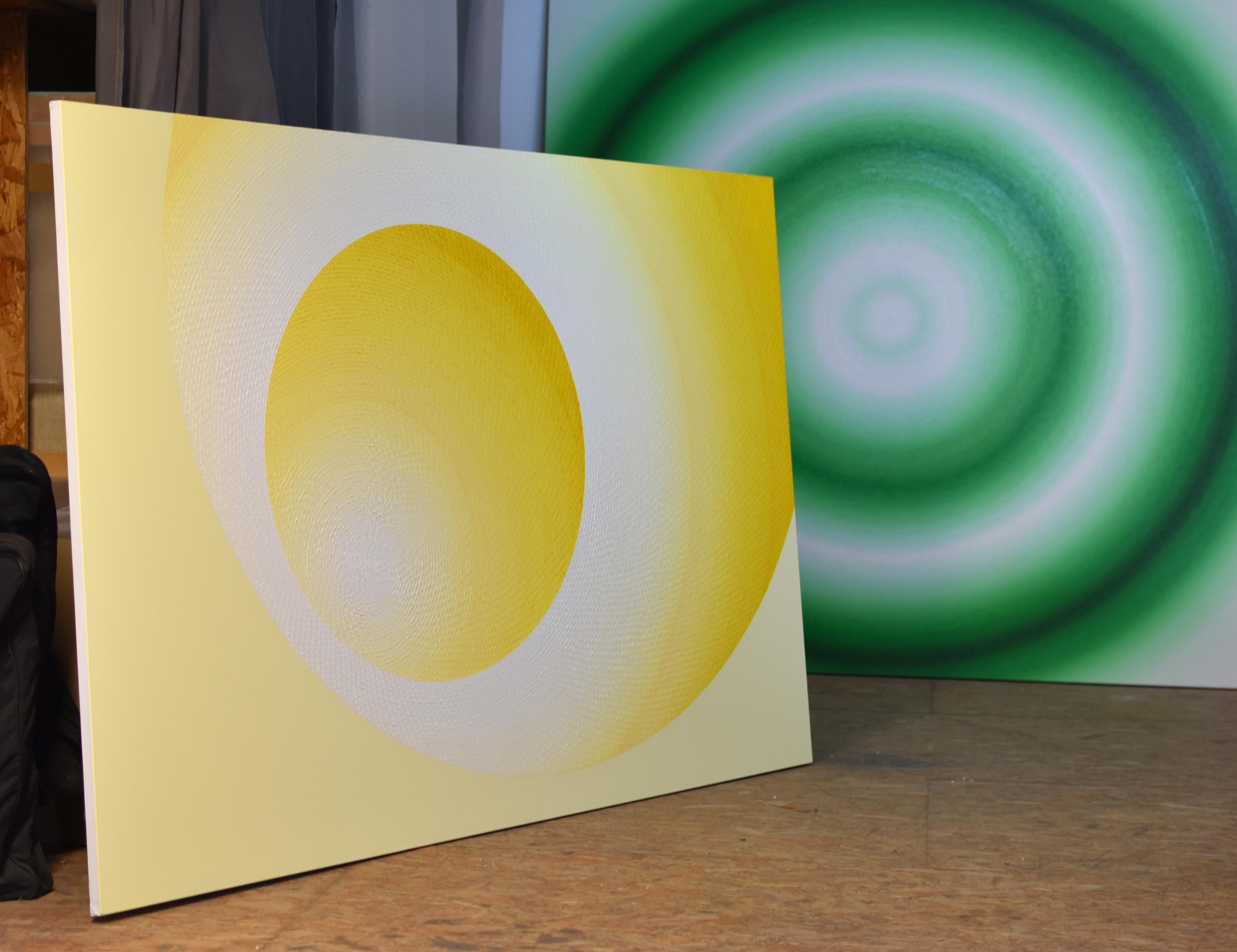 Le immigrant par Mathieu Piffeteau - peinture abstraite, illusion, lumière, jaune en vente 7