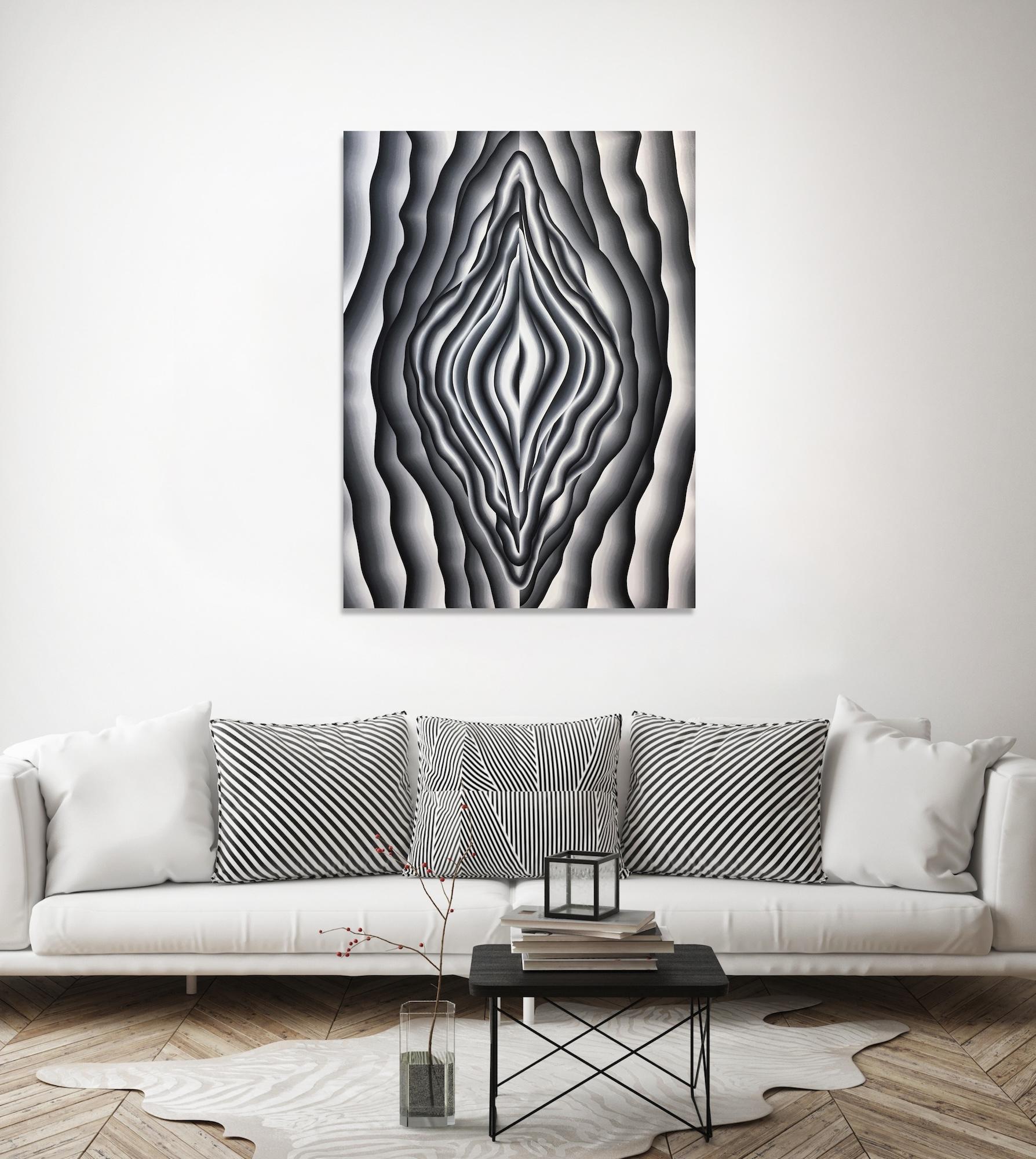 Ohne Titel von Mathieu Piffeteau - Abstrakte Malerei, schwarz-weiß, Texturen im Angebot 1