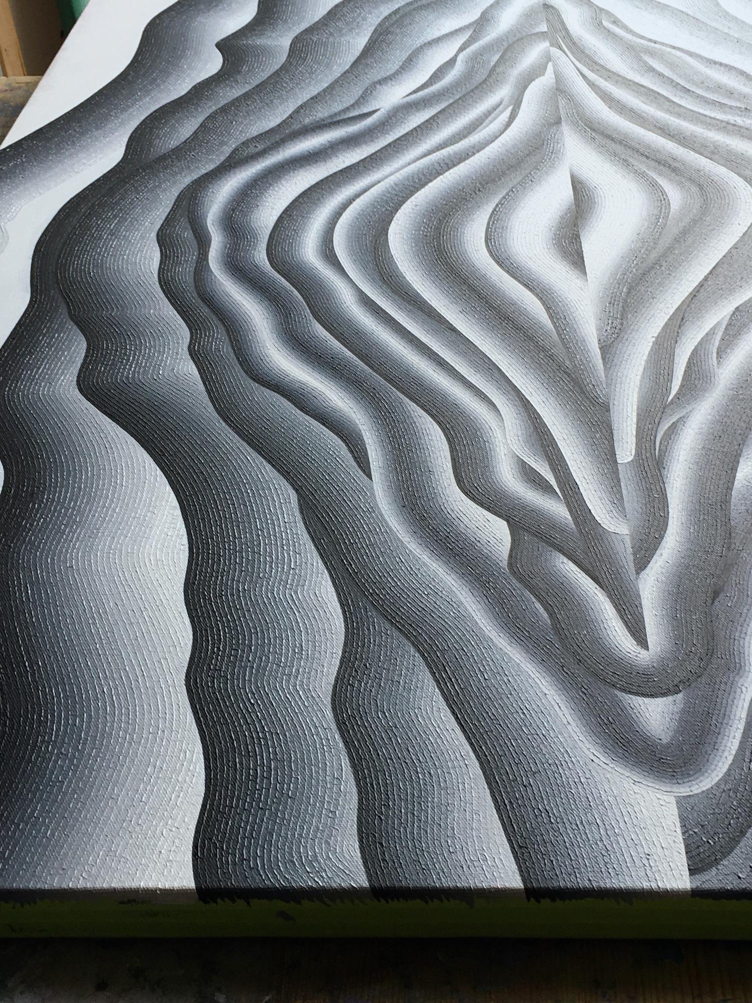 Ohne Titel von Mathieu Piffeteau - Abstrakte Malerei, schwarz-weiß, Texturen im Angebot 4