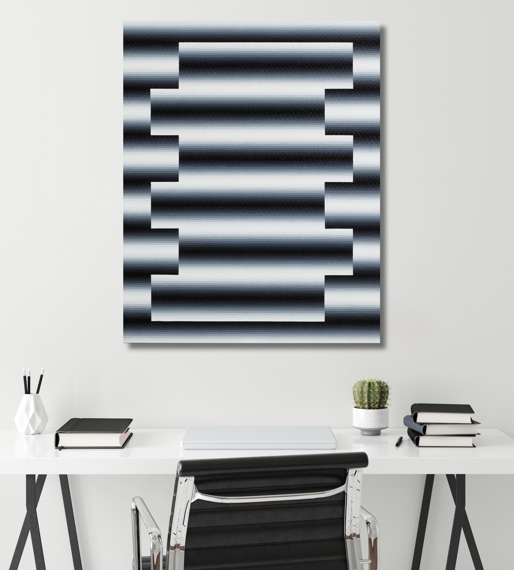 Upupa 1 by Mathieu Piffeteau - Abstract painting, illusion, light, dark, black For Sale 1