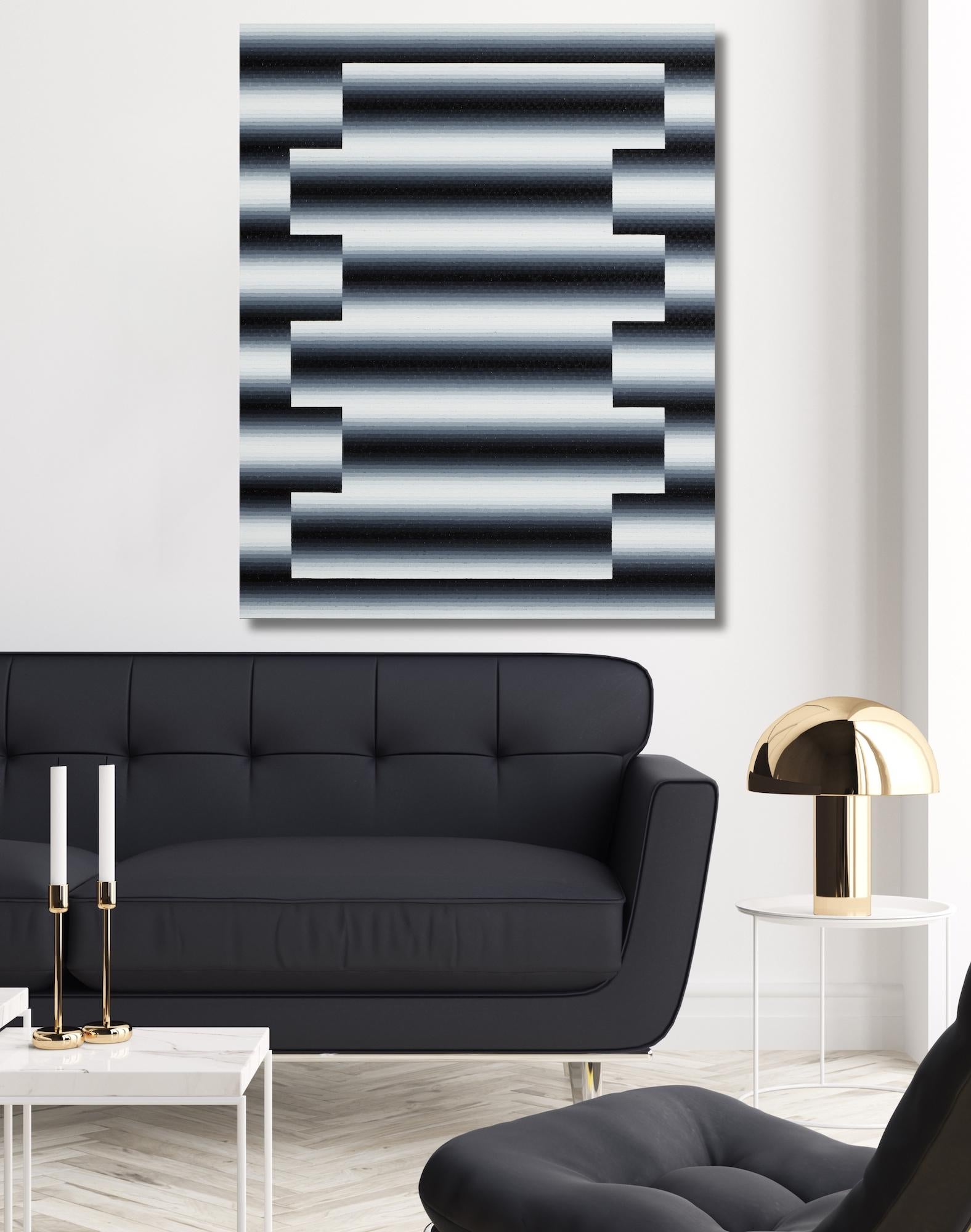 Upupa 1 by Mathieu Piffeteau - Abstract painting, illusion, light, dark, black For Sale 2