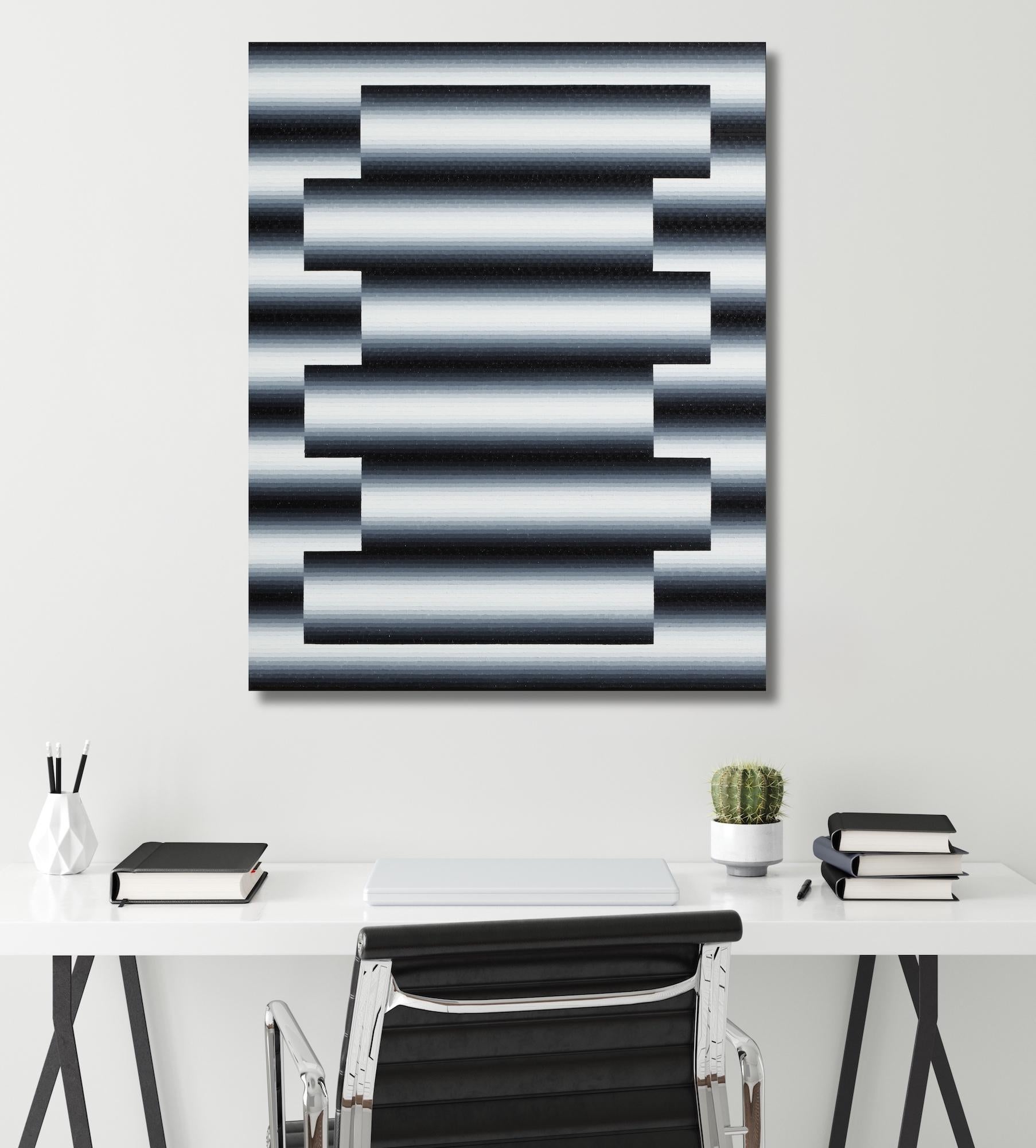 Upupa 2 by Mathieu Piffeteau - Abstract painting, illusion, light, dark, black For Sale 1