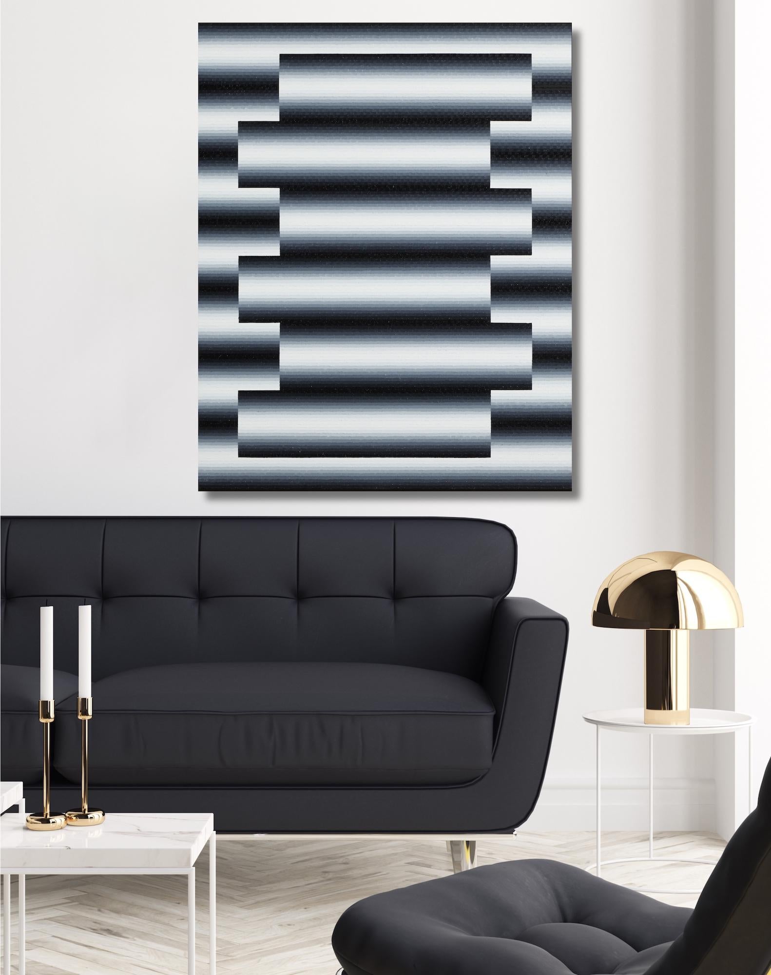 Upupa 2 by Mathieu Piffeteau - Abstract painting, illusion, light, dark, black For Sale 2