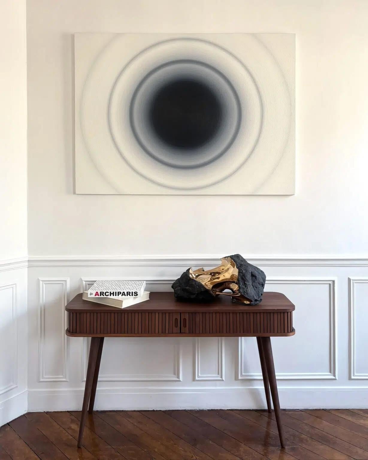 Waves by Mathieu Piffeteau - Abstrakte Malerei, schwarz-weiß, Textur im Angebot 2