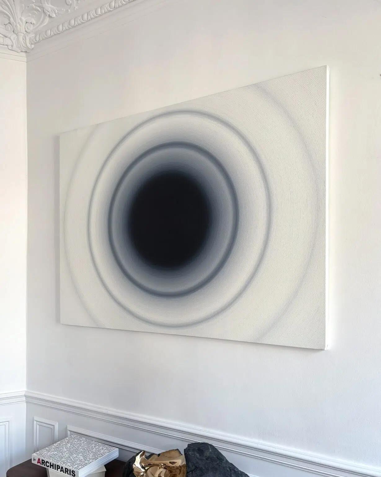 Waves by Mathieu Piffeteau - Abstrakte Malerei, schwarz-weiß, Textur im Angebot 3